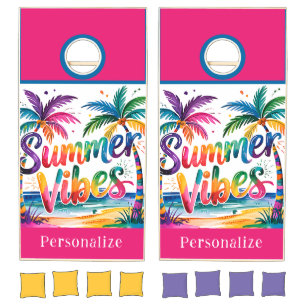 Summer Vibes Tropical Palm Tree Ocean Colorful Cornhole Set