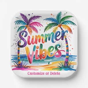 Summer Vibes Tropical Palm Tree Ocean Customize Paper Plates