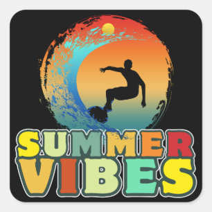 summer vibes vacation beach surfing surfer square sticker
