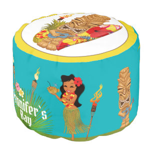 Summer vibes Vacation Tiki bar inspired custom Pouf
