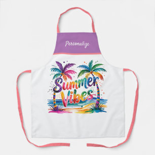 Summer Vibes Vibrant Palm Trees Ocean Personalized Apron