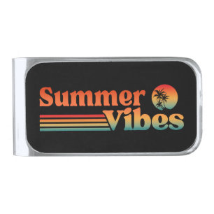 SUMMER VIBES VINTAGE SUNSET VACATION SILVER FINISH MONEY CLIP