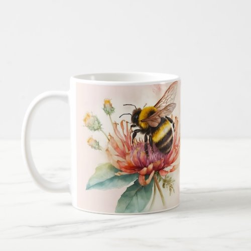 Summer Vibes Watercolor Bumblebee Flowers _  Coffee Mug