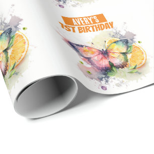 Summer Vibes Watercolor Butterfly Birthday Wrapping Paper