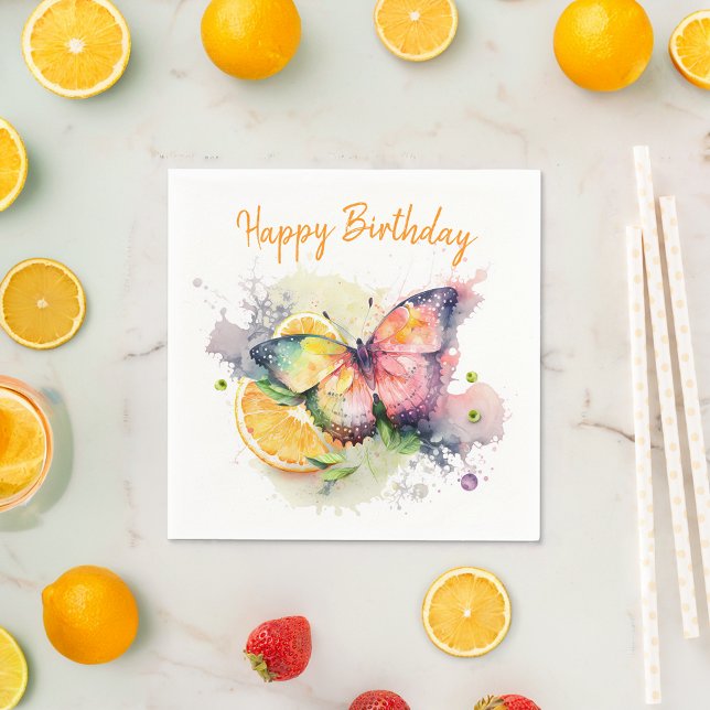 Summer Vibes Watercolor Butterfly - Happy Birthday Napkins (Creator Uploaded)
