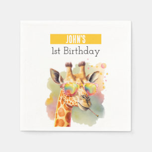Summer vibes Watercolor Giraffe - Birthday Napkins