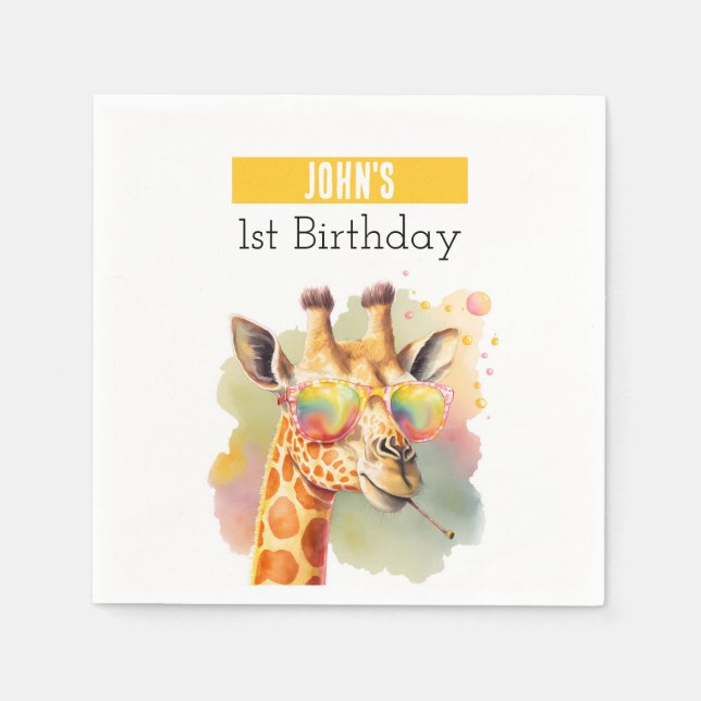 Summer vibes Watercolor Giraffe - Birthday  Napkins (Front)