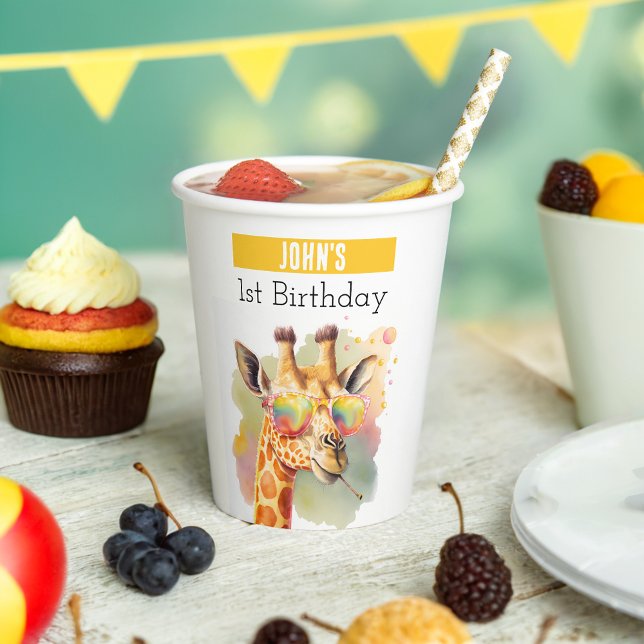 Summer vibes Watercolor Giraffe - Birthday  Paper Cups (Creator Uploaded)