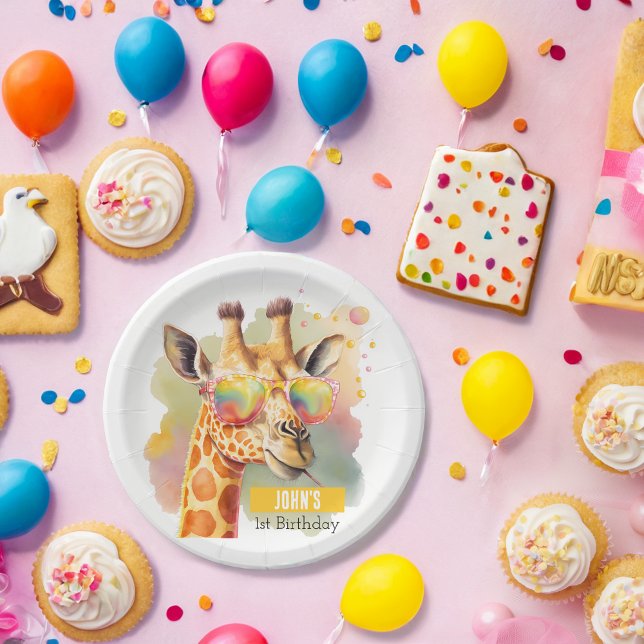 Summer vibes Watercolor Giraffe - Birthday Party - Paper Plates (Creator Uploaded)
