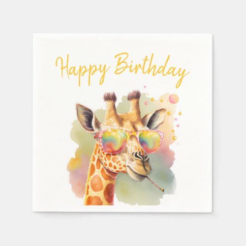 Summer Vibes Watercolor Giraffe _ Happy Birthday Napkins