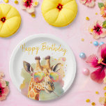 Summer Vibes Watercolor Giraffe - Happy Birthday Paper Plates<br><div class="desc">Lovely birthday paper plates featuring a summer vibes giraffe. For summer-born people. Customize this product with any text.</div>