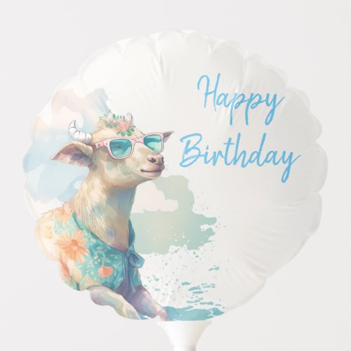 Summer Vibes Watercolor Goat _ Happy Birthday Balloon