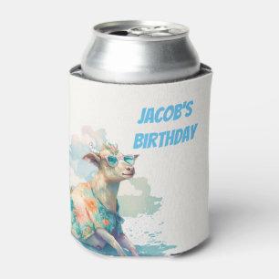 Summer Vibes Watercolor Goat - Happy Birthday Can Cooler