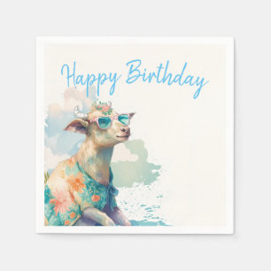 Summer Vibes Watercolor Goat - Happy Birthday Napkins
