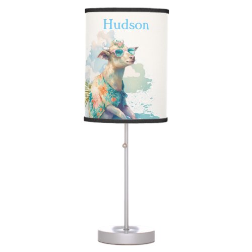 Summer Vibes Watercolor Goat _ Personalized   Table Lamp