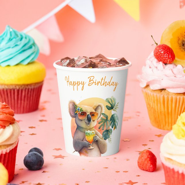 Summer Vibes Watercolor Koala -  Happy Birthday  Paper Cups (Creator Uploaded)