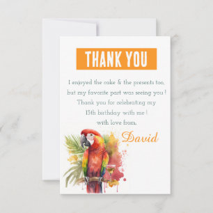 Summer Vibes Watercolor Parrot - Birthday  Thank You Card