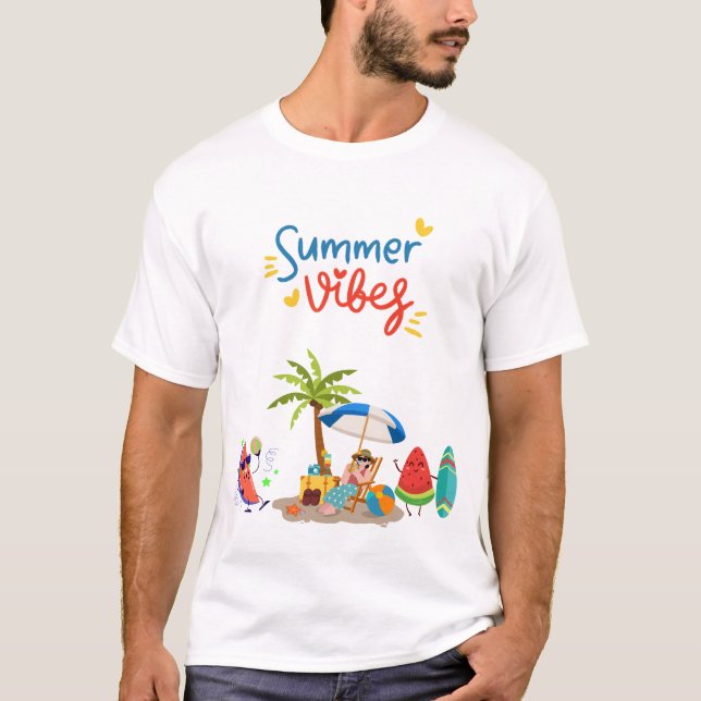  Summer Vibes: Watermelon Beach Party Illustration T-Shirt (Front)