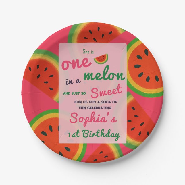 Summer Vibes Watermelon Party Invite Paper Plates (Front)