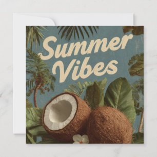 "Summer Vibes" with Coconuts and Tropical Foliage Holiday Card