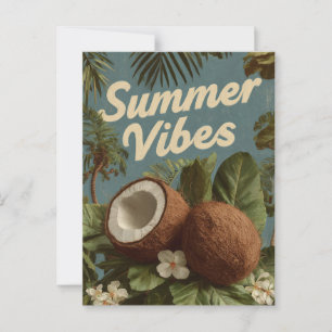 "Summer Vibes" with Coconuts and Tropical Foliage Postcard