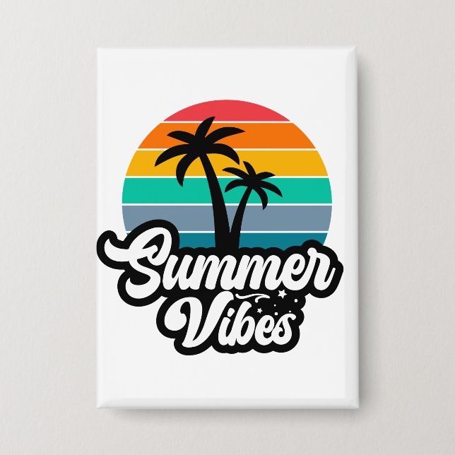 Summer Vibes with Palm Trees Design Button (Front)