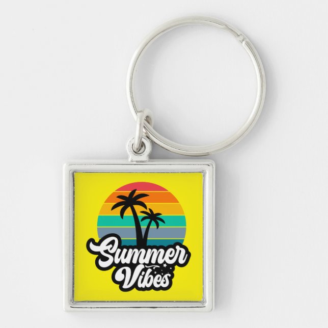 Summer Vibes with Palm Trees Design Keychain (Front)