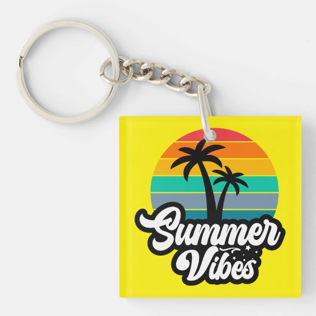 Summer Vibes with Palm Trees Design Keychain (Front)