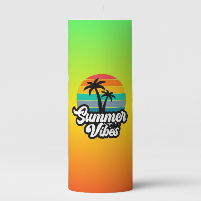 Summer Vibes with Palm Trees Design Pillar Candle (Front)