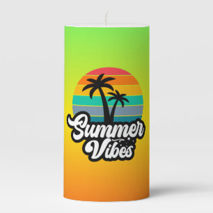 Summer Vibes with Palm Trees Design Pillar Candle