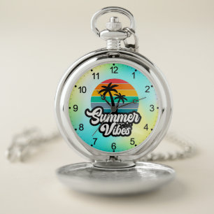 Summer Vibes with Palm Trees Design Pocket Watch