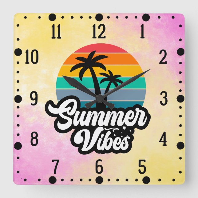 Summer Vibes with Palm Trees Design Square Wall Clock (Front)