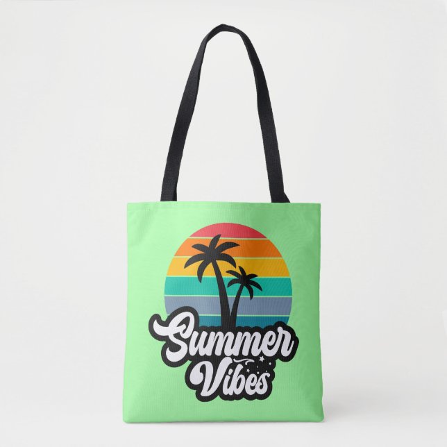 Summer Vibes with Palm Trees Design Tote Bag (Front)