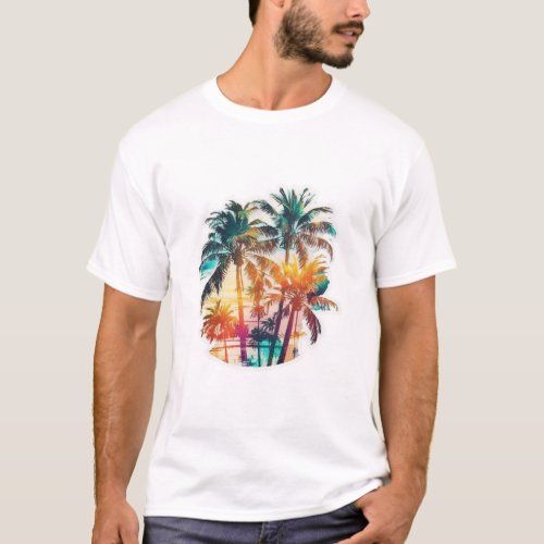 Summer Vibes with Palm Trees on the Beach T_Shirt
