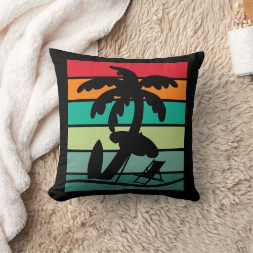 Summer Vibes with Silhouette Vector of Beach Chair Throw Pillow