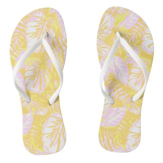 Summer Vibes Yellow Palm Leaf Flip Flops