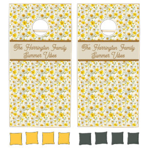 Summer Vibes Yellow Wildflowers Family Name Quote Cornhole Set