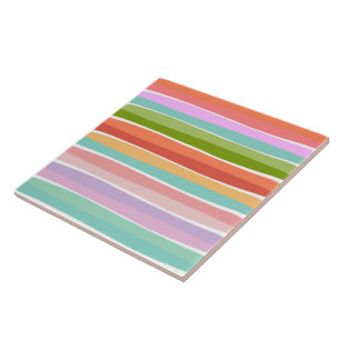 Summer vibrant stripe kids ceramic tile
