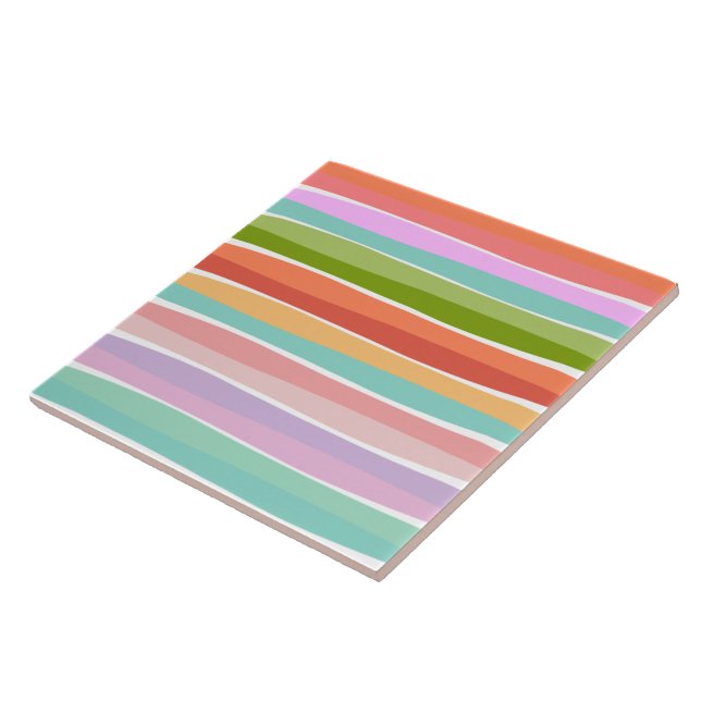 Summer vibrant stripe kids  ceramic tile (Side)