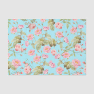 Summer Victorian Vintage Roses Pattern on Teal Tissue Paper
