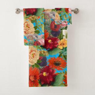 Summer vintage garden happy flowers pattern bath towel set