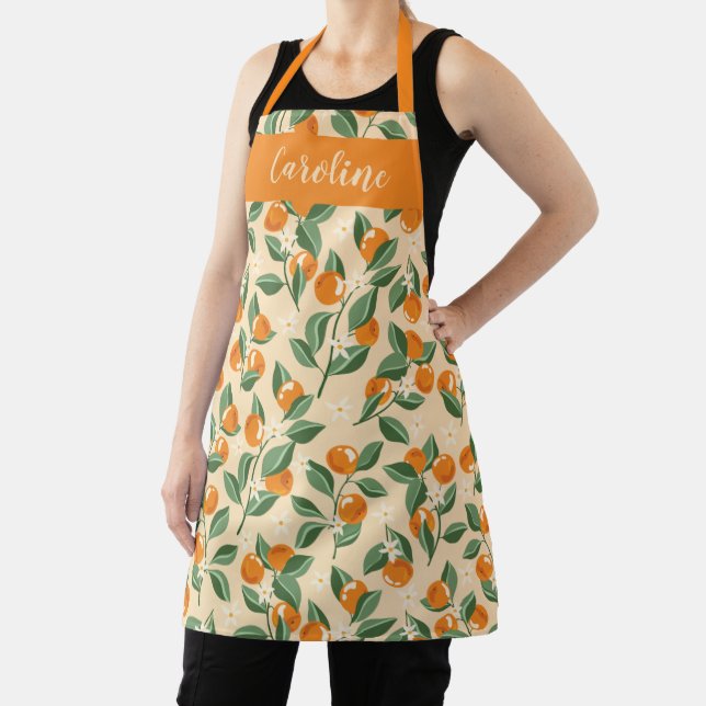 Summer Vintage Oranges Boho Fruit Personalized Apron (Insitu)