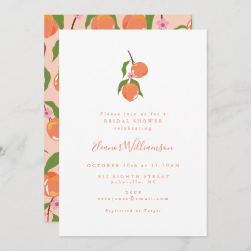 Summer Vintage Peach Fruit Boho Bridal Shower Invitation