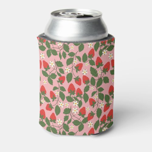 Summer Vintage Pink Strawberry Blank Bridal Shower Can Cooler