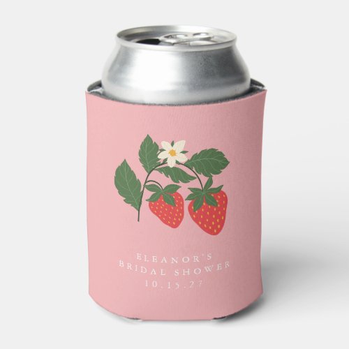 Summer Vintage Pink Strawberry Boho Bridal Shower  Can Cooler
