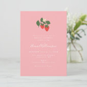 Summer Vintage Pink Strawberry Boho Bridal Shower Invitation (Standing Front)
