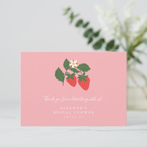 Summer Vintage Pink Strawberry Boho Bridal Shower Thank You Card