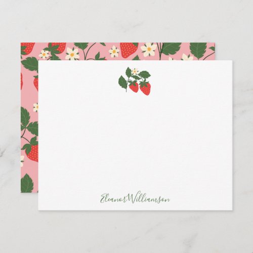 Summer Vintage Pink Strawberry Boho Personalized Note Card