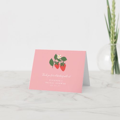 Summer Vintage Pink Strawberry Cute Bridal Shower Thank You Card