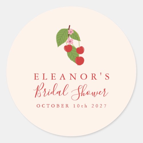 Summer Vintage Red Cherries Custom Bridal Shower Classic Round Sticker